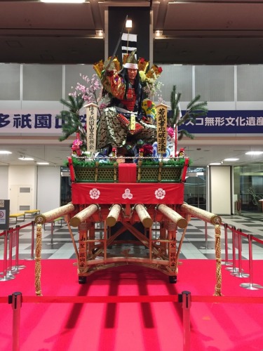 The festival float of Hakata Gion Yamakasa displayed at the Fukuoka City Hall.